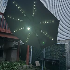 LED-Lit Black Patio Umbrella